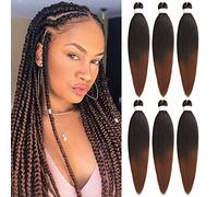 Samtress Braiding Hair 16 Inch 6 Packs Ombre Brown Pre Stretched Easy Braid Soft Yaki Texture Kanekalon Synthetic Fiber Hot Water Setting Crochet Braids Hair Extensions (#T30)