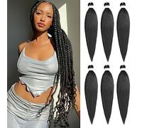 Samtress Braiding Hair 24 Inch 6 Packs Natural Black Pre Stretched Easy Braid Soft Yaki Texture Kanekalon Synthetic Fiber Hot Water Setting Crochet Braids Hair Extensions (#1B)