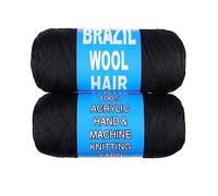 Samtress Brazilian Wool Hair for Braiding Hair 2 Pcs Natural Black Acrylic Yarn for African Crochet Braids Box Braids Twist Jumbo Braids Faux Locs Knitting Hair Synthetic Hair Extensions (#1B)