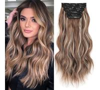 Samtress Clip in Hair Extensions 16 Inch Chocolate Brown Mixed Blonde 4 PCS Hair Extensions Long Wavy Clip Extension Synthetic Fiber Hairpiece Hair for Women (#128H129)
