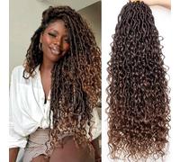 Samtress Goddess New Locs Crochet Hair 24 Inch Pre-looped Faux Locs Synthetic Crochet Braids 8 Packs Bohemian Soft River Crochet Braids with Curly Ends for Black Women (#T30)