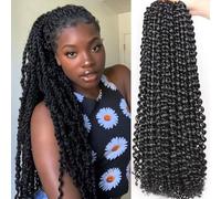 Samtress Long Passion Twist Hair 24 Inch Water Wave Crochet Hair 2 Packs Natural Black Bohemian Synthetic Hair Curly Braiding Hair for Butterfly Locs Hot Water Setting Braiding Hair for Women (#1B)