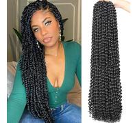 Samtress Long Passion Twist Hair 30 Inch Natural Black Water Wave Crochet Hair 7 Packs Pre looped Bohemian Curly Hair for Butterfly Locs Crochet Braids Hot Water Setting Braiding Hair for Women (#1B)