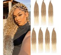 Samtress Ocean Wave Twist Crochet Hair 24 Inch Deep Wave Wavy Braiding Hair Synthetic 7 Packs Deep Curly Twist Crochet Hair for Goddess Boho Box Braids Locs Bohemian Braiding Hair Extensions (#T27613)