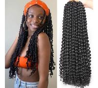 Samtress Passion Twist Hair 18 Inch 7 Packs Water Wave Crochet Hair Synthetic Natural Black Bohemian Curly Braiding Hair for Butterfly Locs, Faux Locs,Spring Twist Crochet Braids for Women (#1B)