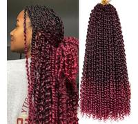 Samtress Passion Twist Hair 18 Inch Water Wave Crochet Hair 7 Packs Ombre Burgundy Pre looped Bohemian Curly Twist Braiding Hair for Faux Locs、Butterfly Locs Crochet Braids Hair Extensions (#TBUG)