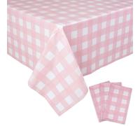 Samtress Pink Gingham Tablecloth 3 Packs Pink&White Checkered Tablecloths 54 x 108 Inches Disposable Plastic Gingham Tablecloth Waterproof Rectangle Picnic Table Covers for BBQ,Events,Party Supplies