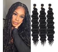 Samtress Short Ocean Wave Crochet Hair 14 Inch Deep Wave Crochet Hair Synthetic 3 Packs Natural Black Water Wavy Boho Braids Hair Extensions for Women (#1B)
