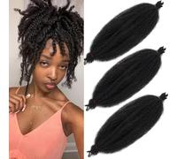 Samtress Springy Afro Kinky Twist Braiding Hair 10 Inch Pre-Separated Spring Twist Hair Extensions for Distressed Faux Locs Crochet Braids 3 Packs Black Marley Twist Braiding Hair Synthetic (#1B)