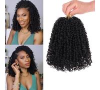 Samtress Yanky Twist Crochet Hair 8 Packs 8 Inch Pre Looped Passion Twist Crochet Hair Bouncy Short Spring Twist Crochet Braids Natural Black Mini Curly Twist Braiding Hair for Women (#1B)