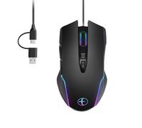 Samudgate Ergonomic Wired Gaming Mouse with RGB Lighting and Mouse Jiggler - Dual USB-C/USB-A Compatibility, Up to 7200 DPI - Perfect for Gaming and Office Use