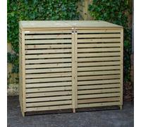 Samuel Alexander 1.34m x 1.2m Large Wooden Outdoor Garden Double Wheelie Bin Store Storage for 2 Bins in Brown Samuel Alexander Brown