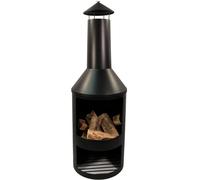 Samuel Alexander 1.4m Tall Outdoor Garden Patio Chiminea Log Burner Fire Pit with Log Store & Cover in Black Samuel Alexander Black