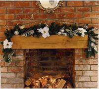 Samuel Alexander 1.8M (6Ft) White Poinsettia Christmas Garland Silver Balls Glitter Snow Flocked