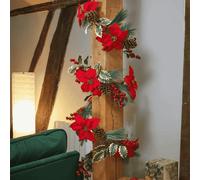 Samuel Alexander 1.8m Red and Green Christmas Poinsettia Garland with Pinecones & Seasonal Foliage