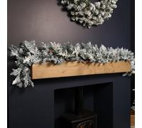 1.8m Snowy Pre-Lit Christmas Garland with 50 Warm White LED Lights and Pinecones 96 Tips, Xmas garlands Decoration with lights for Stairs Fireplace