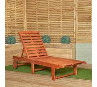 Samuel ALEXANDER 1.9m x 0.6m Outdoor Wooden Adjustable Foldable Sunlounger with Wheels