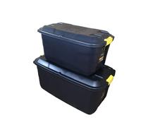 Samuel ALEXANDER 1 x 145L AND 1 x 75L Heavy Duty Trunks on Wheels Sturdy, Lockable, Stackable and Nestable Design Storage Chest with Clips in Black