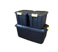 Samuel Alexander 1 X 145L And 2 X 60L Heavy Duty Trunks 1 On Wheels Sturdy, Lockable, Stackable And Nestable Design Storage Chest Clips In Black