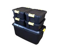 Samuel Alexander 1 X 145L And 4 X 24L Heavy Duty Trunks 1 On Wheels Sturdy, Lockable, Stackable And Nestable Design Storage Chest Clips In Black