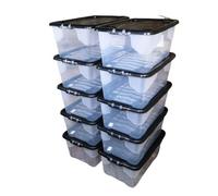 Samuel Alexander 10 X 42L Clear Storage Box With Black Lid, Stackable And Nestable Design Storage Solution