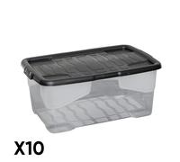 Samuel Alexander 10 x 42L Clear Storage Box with Black Lid, Stackable & Nestable Design Storage Solution in White Samuel Alexander White