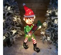 Samuel Alexander 107cm Warm White LED Lit Elf Character with Present Christmas Decoration in Green & Red Samuel Alexander Multicolor