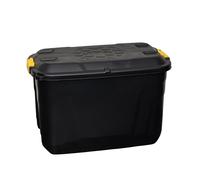Samuel Alexander 110L Heavy Duty Trunk On Wheels Sturdy, Lockable, Stackable And Nestable Design Storage Chest With Clips In Black