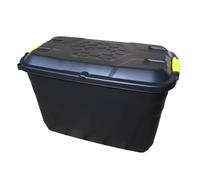 Samuel ALEXANDER 110L Heavy Duty Trunk on Wheels Sturdy, Lockable, Stackable and Nestable Design Storage Chest with Clips in Black