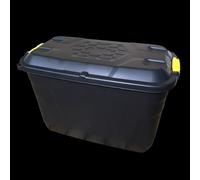 Samuel Alexander 110L Heavy Duty Trunk on Wheels Sturdy, Lockable, Stackable & Nestable Design Storage Chest with Clips in Black Samuel Alexander Black