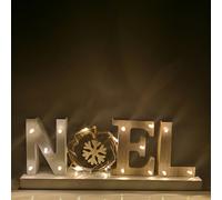 Samuel Alexander 12cm Battery Operated Light up Wooden Noel Christmas Decoration with Snowflake & 18 Warm White LEDs