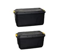 Samuel Alexander 1 X 145L And 1 X 75L Heavy Duty Trunks On Wheels Sturdy, Lockable, Stackable And Nestable Design Storage Chest With Clips In Black