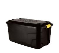 Samuel Alexander 145L Heavy Duty Trunk on Wheels Sturdy, Lockable, Stackable & Nestable Design Storage Chest with Clips in Black Samuel Alexander Black