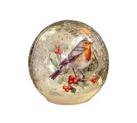 Samuel ALEXANDER 15cm Battery Operated Light up Robin Crackle Glass Ball with 12 Warm White LEDs