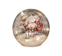 Samuel ALEXANDER 15cm Battery Operated Light up Santa Sleigh Crackle Glass Ball with 12 Warm White LEDs