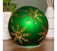 Samuel Alexander 15Cm Battery Operated Light Up Snowflake Glass Ball In Green With Warm White Leds