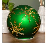 Samuel Alexander 15cm Battery Operated Light up Snowflake Glass Ball in Green with Warm White LEDs