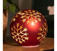 Samuel Alexander 15Cm Battery Operated Light Up Snowflake Glass Ball In Red With Warm White Leds