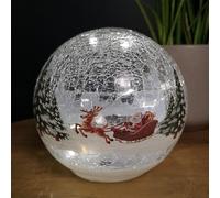 Samuel ALEXANDER 15cm Battery Operated Warm White LED Crackle Effect Ball Christmas Decoration with Reindeer and Sleigh
