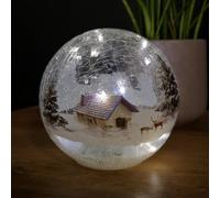 Samuel Alexander 15cm Festive Christmas Crackle Effect Glass Lodge Scene LED Light Ball