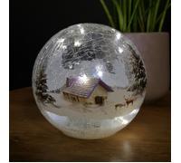 Samuel Alexander 15cm Festive Christmas Crackle Effect Glass Lodge Scene LED Light Ball in White Samuel Alexander White