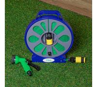 Samuel Alexander 15M Flat Garden Hose Pipe With Spray Nozzle And Wind Up Storage Reel
