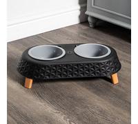 Samuel Alexander 16Cm X 9Cm Black Plastic Raised Double Pet Bowl Feeding Station With Stand