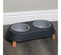 Samuel Alexander 16Cm X 9Cm Grey Plastic Raised Double Pet Bowl Feeding Station With Stand