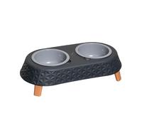 Samuel ALEXANDER 16cm x 9cm Grey Plastic Raised Double Pet Bowl Feeding Station with Stand