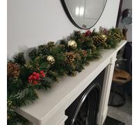 Samuel Alexander 180cm (6ft) Premier Gold Dressed Christmas Garland with Berries Pine Cones & Gold Baubles