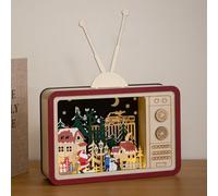 18cm Light Up Wooden Vintage TV Christmas Village Scene with LEDs