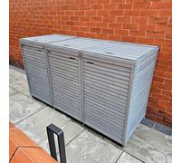 Samuel Alexander 2.03M X 1.14M Large Grey Wooden Outdoor Garden Triple Wheelie Bin Store Storage For 3 Bins