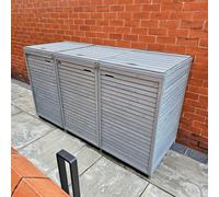 Samuel Alexander 2.03m x 1.14m Large Grey Wooden Outdoor Garden Triple Wheelie Bin Store Storage for 3 Bins Samuel Alexander Grey