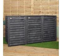Samuel Alexander 2.15m x 1.16m Outdoor Wooden Garden Triple Wheelie Bin Store Storage for 3 Bins in Dark Grey - Bin Stores